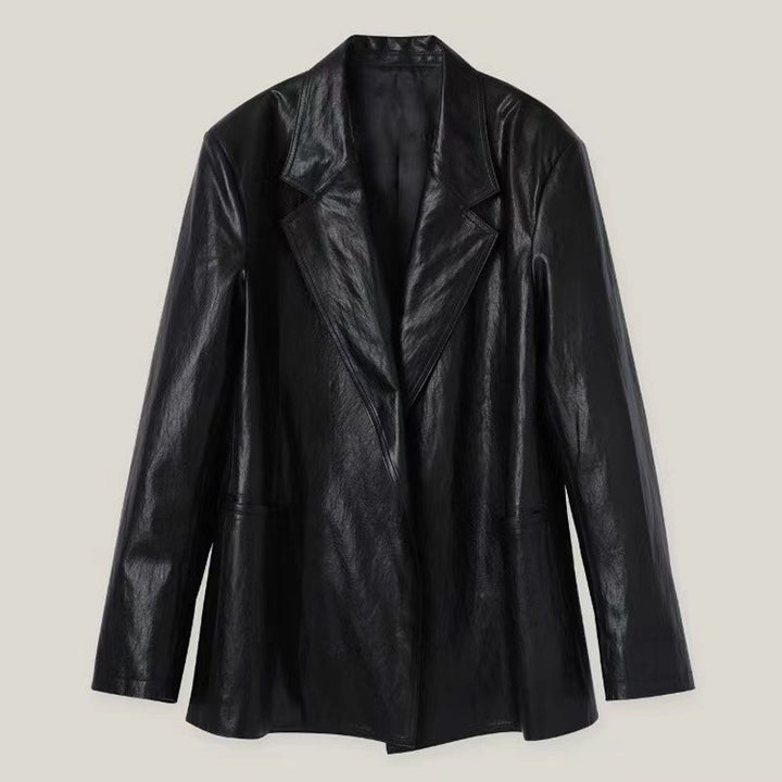 Blazer surdimensionné en faux cuir pour femmes Chic & Stil