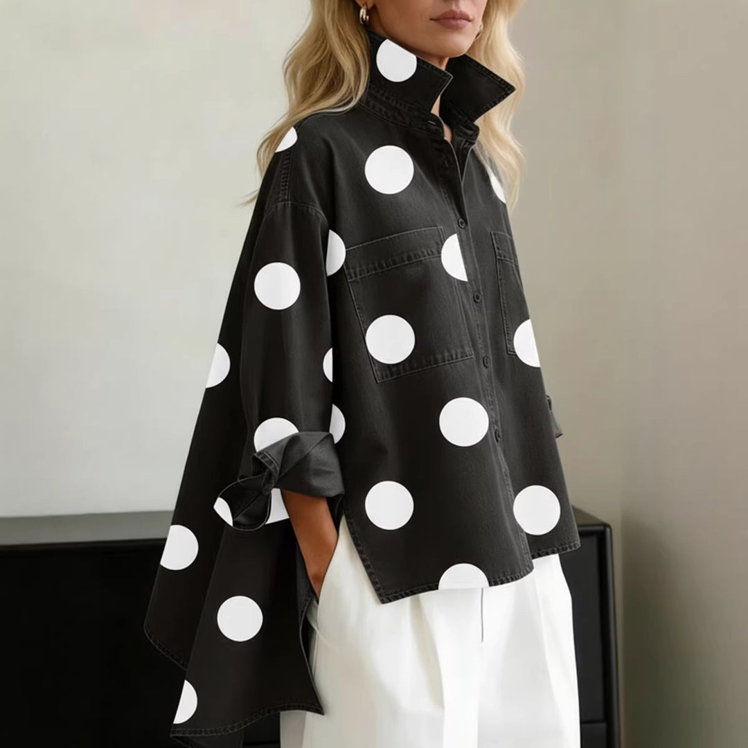 Women's Fashion Shirt Blouse with Extravagant Dots and Practical Pockets Lune London