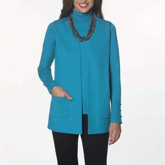 Knitted jacket for women with high collar and practical pockets Lune London