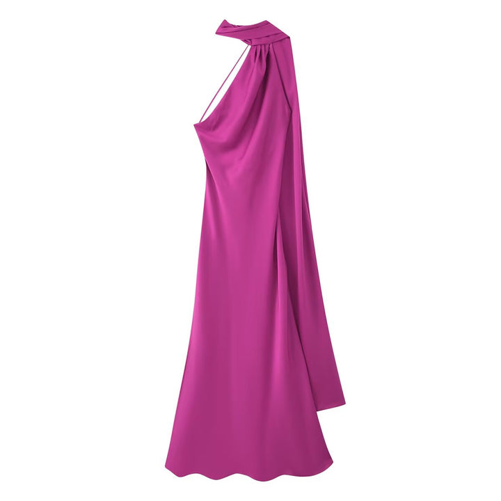 Ladies Elegant Maxi Dress with Asymmetric Cut and Chic Gathering Lune London