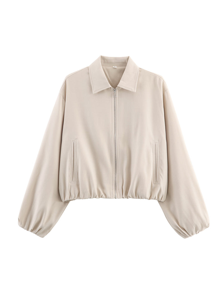 Trendy transitional jacket for women with puff sleeves and zipper Lune London