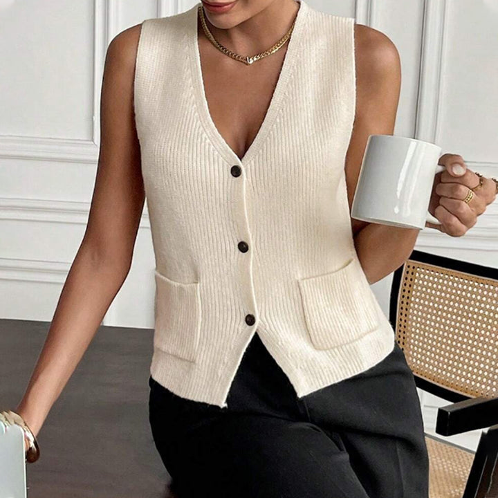 Women’s knitted vest with V-neck and decorative buttons Lune London