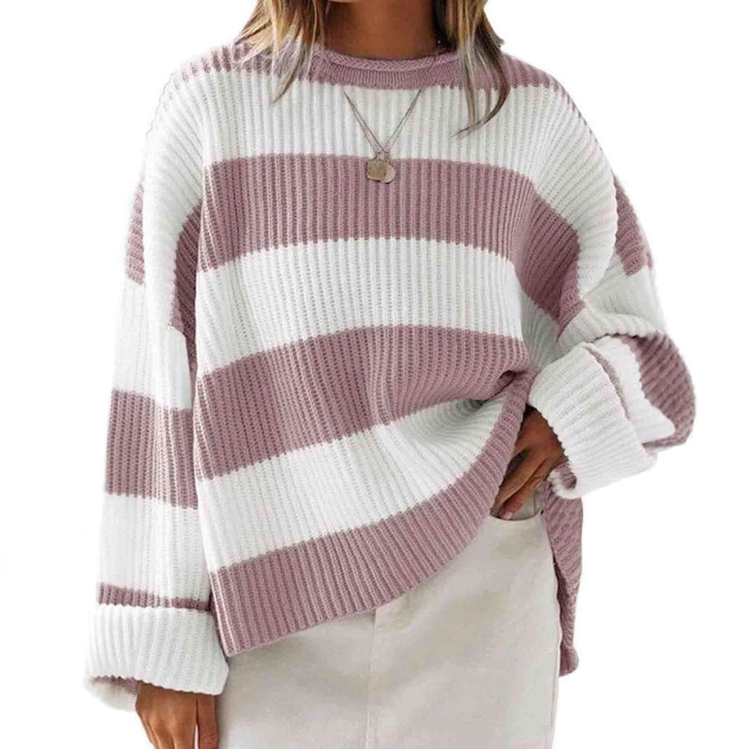 Casual knitted sweater for women with an oversized fit and block stripes Lune London
