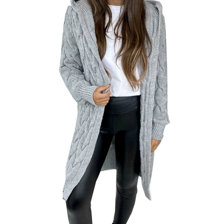 Ladies chunky knit coat with hood and braided design Lune London