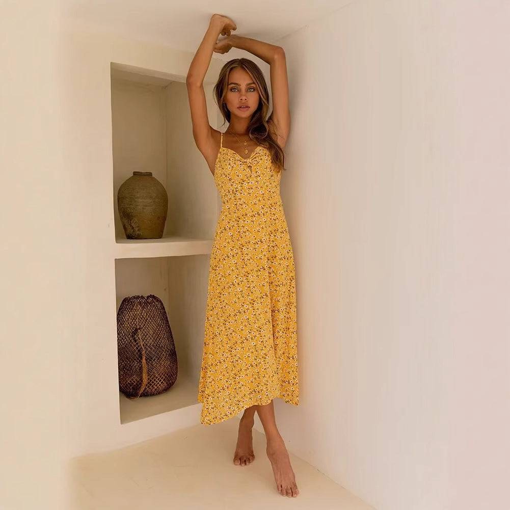 Summer dress for women with a lovely floral print and playful straps Lune London