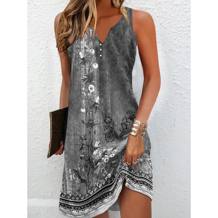 Elegant summer dress for women with deep V-neck and seductive pattern Lune London