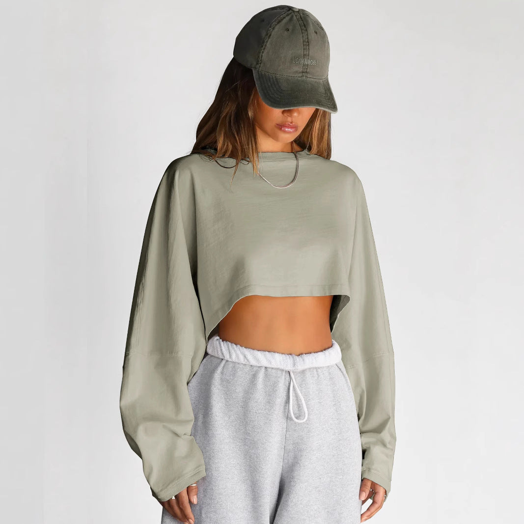 Women's Casual Cropped Sweatshirt with Loose Fit and Balloon Sleeves Lune London