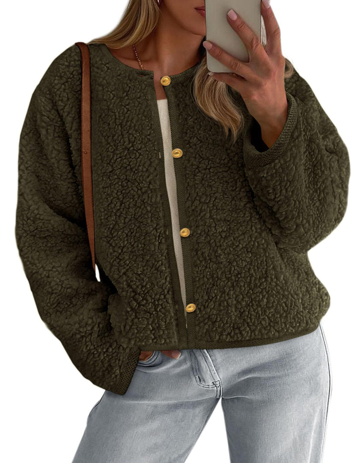 Veste en polaire confortable pour femmes avec détail de bouton et coupe surdimensionnée Chic & Stil