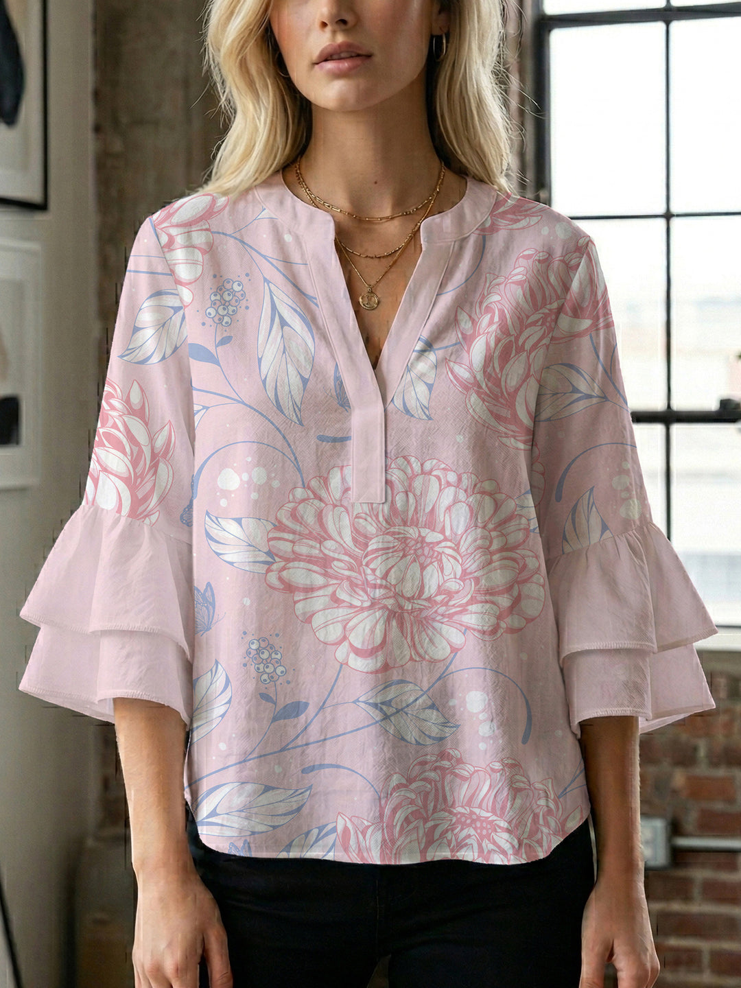 Women's artistic top with ruffled sleeves Lune London