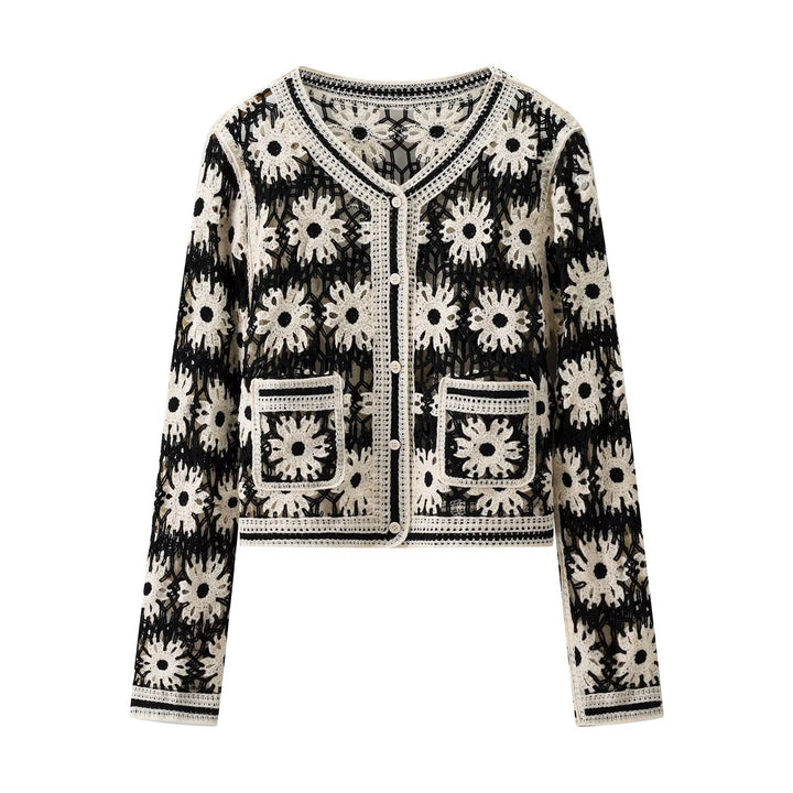 Cardigan élégant pour femmes avec motif floral et poches pratiques Chic & Stil