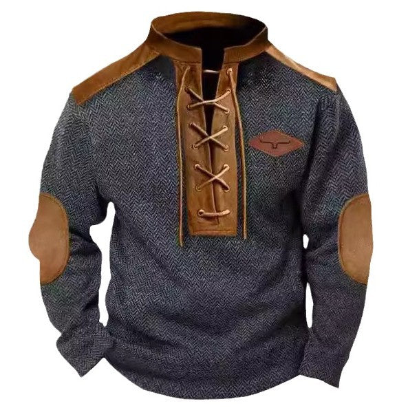 Trendy men's sweater with contrasting collar and elbow patches Lune London