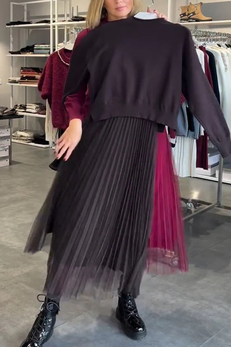 Women's Elegant Pleated Skirt and Sweater Set Lune London