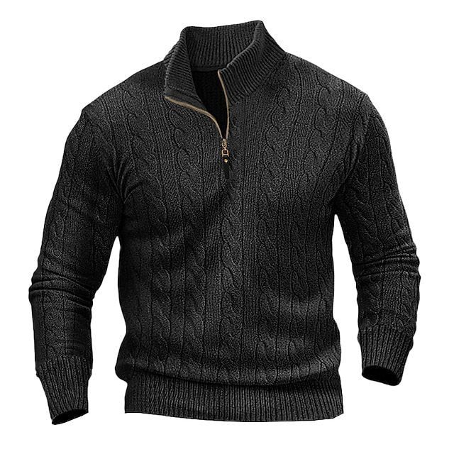 Stylish knitted sweater for men with a half-open collar and twisted pattern Lune London