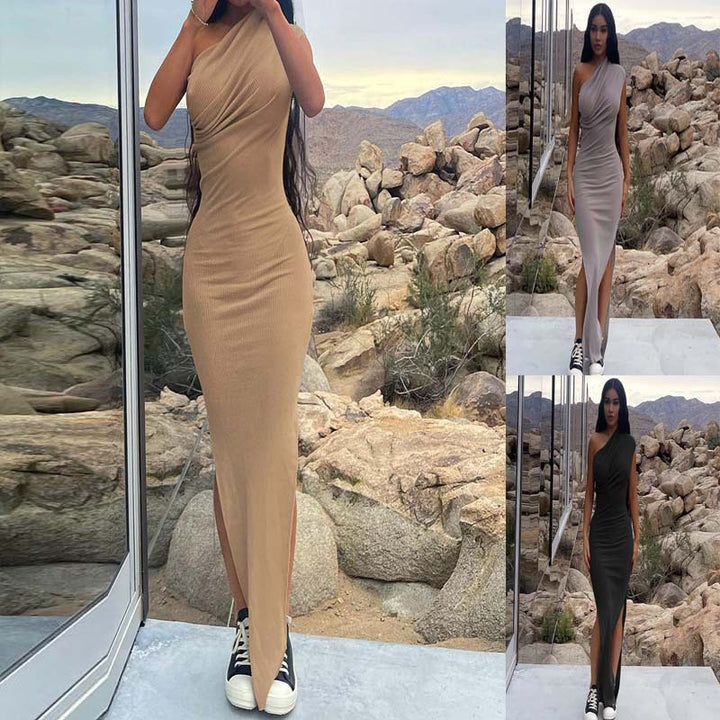 Asymmetrical maxi dress with slit Lune London