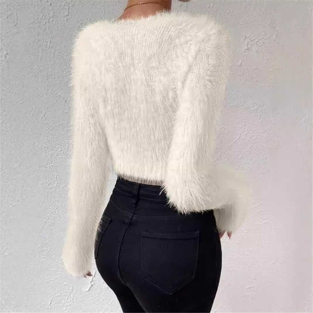 Ladies soft and stylish sweater with a plunging V-neckline and long sleeves Lune London