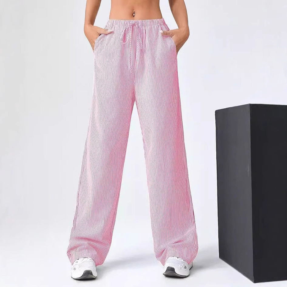 Wide striped pants for women with a comfortable elastic waistband Lune London