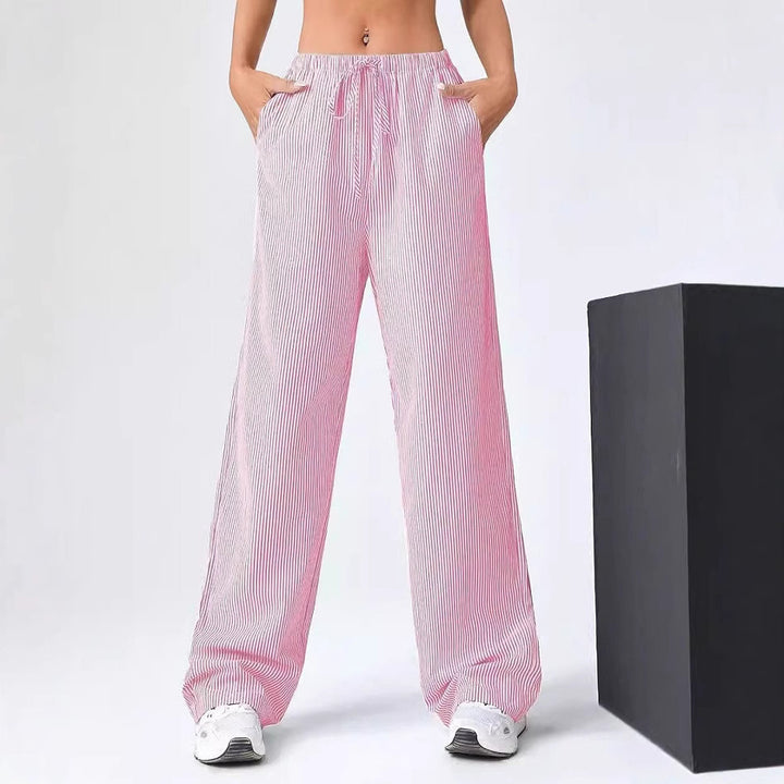 Wide striped pants for women with a comfortable elastic waistband Lune London