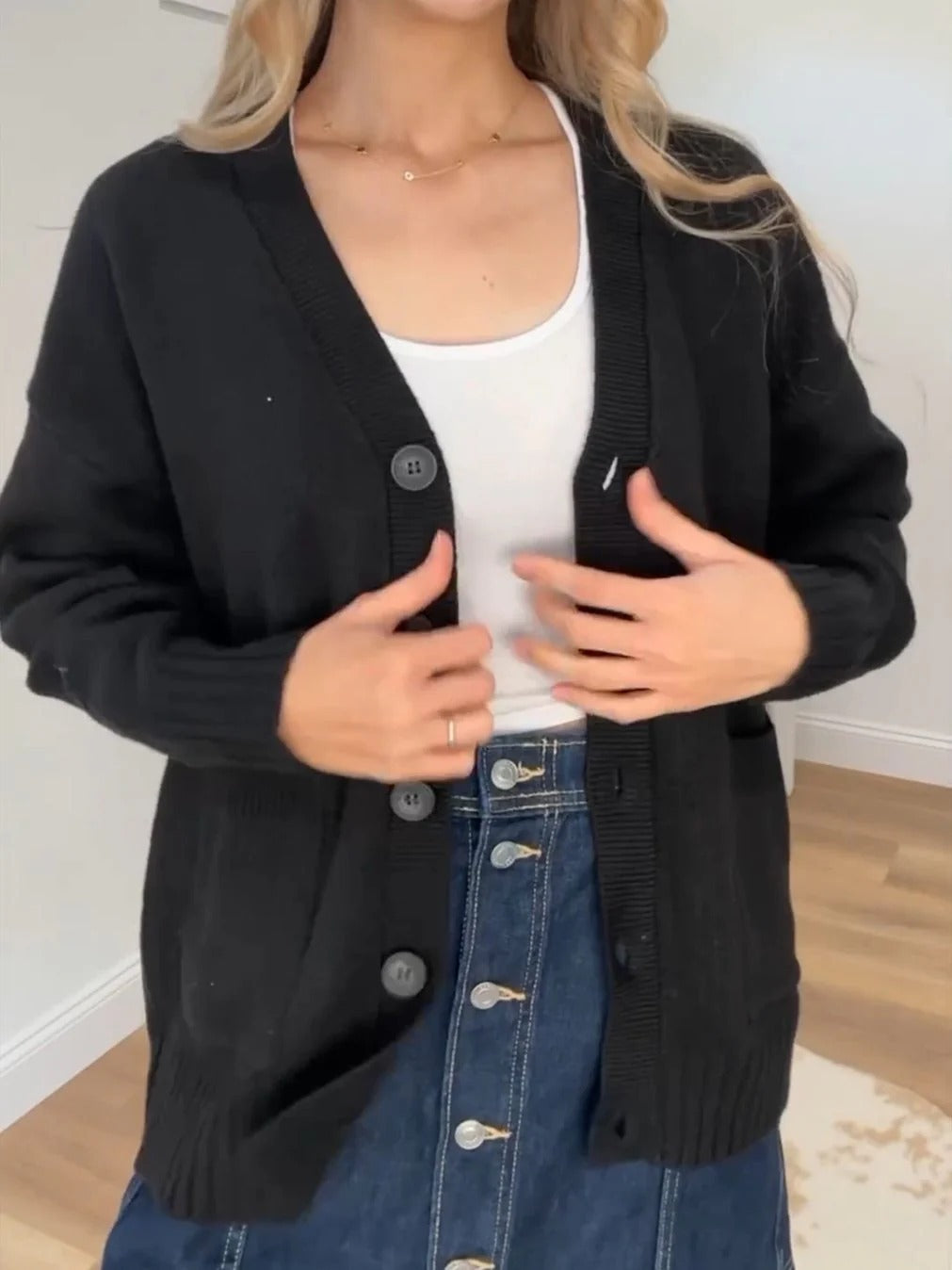 Women's knitted jacket with pockets and modern buttons Lune London
