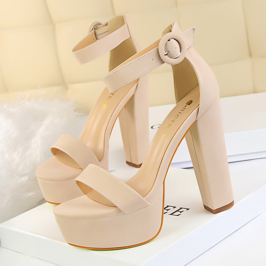 High heel sandals for women with adjustable ankle strap and thick sole Lune London