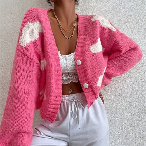 Casual knit jacket for women with a cloudy aesthetic rich in details and a button closure Lune London