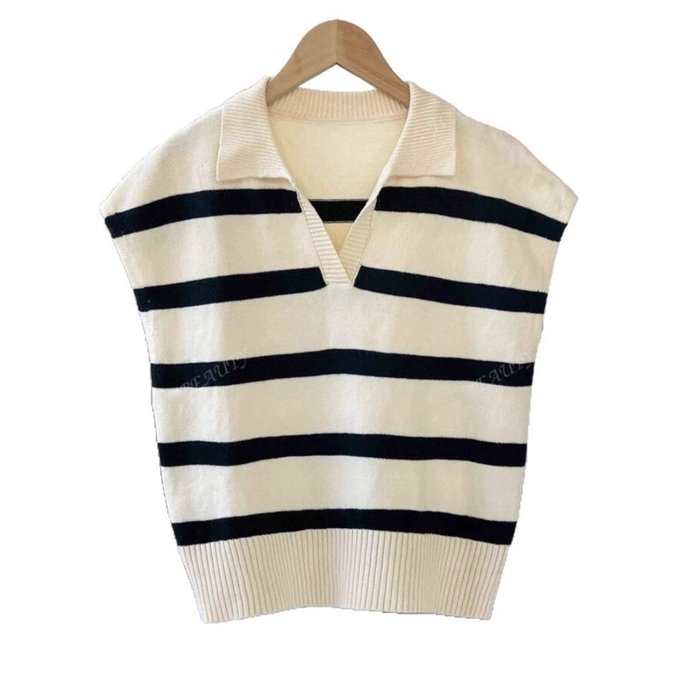 Pull en tricot pour femmes avec un élégant décolleté en V et un motif rayé moderne Lune London