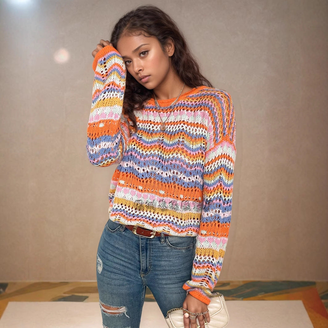 Ladies lightweight knitted sweater with a colorful pattern Lune London