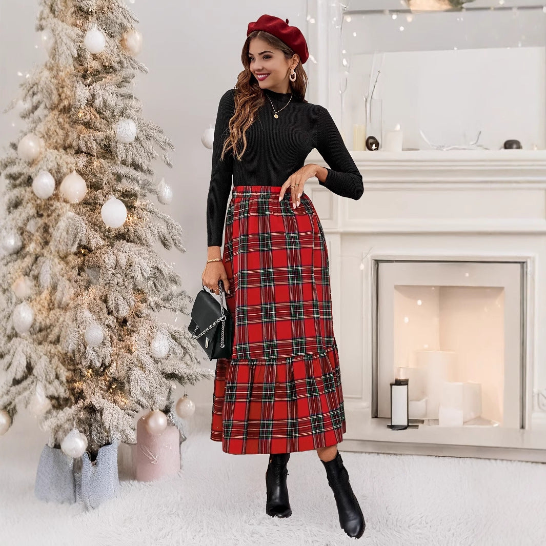 Elegant plaid skirt for women with frill Lune London