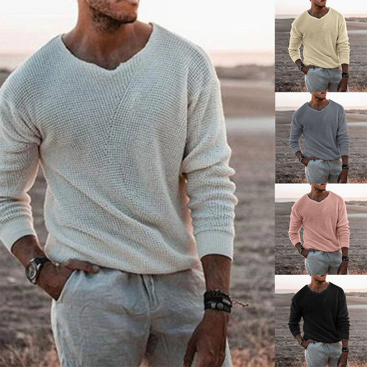 Men's sweater with V-neck and textured design Chic and Style