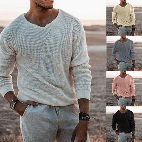 Men's sweater with V-neck and textured design Chic and Style