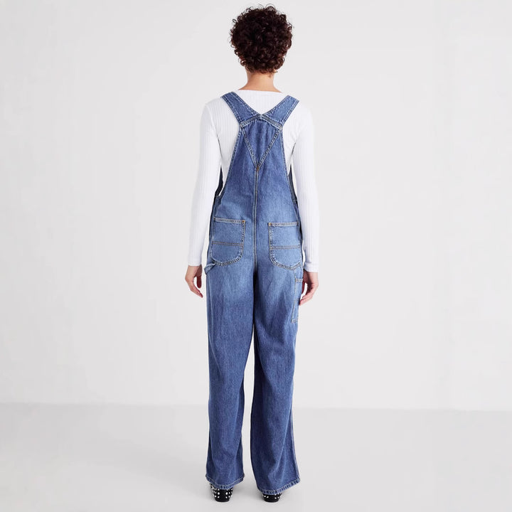 Ladies denim overalls with wide legs and adjustable straps Lune London