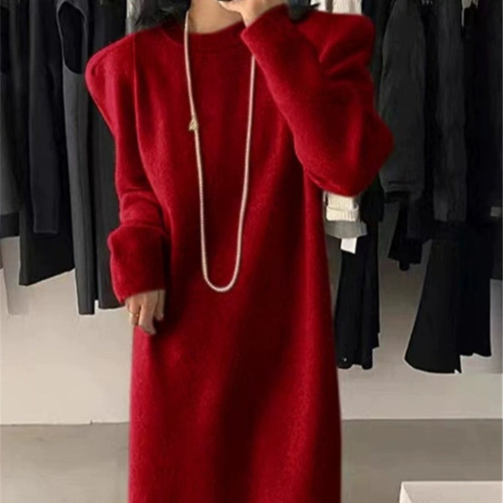 Elegant knitted dress for women with puff sleeves and a round neckline Lune London