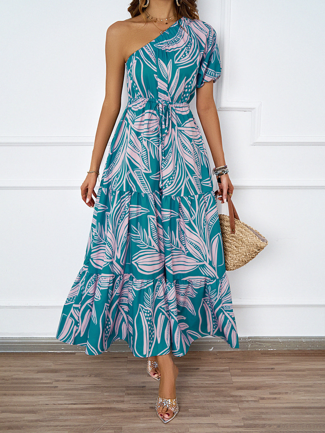 Summer maxi dress for women with asymmetric cut and floral pattern Chic & Stil