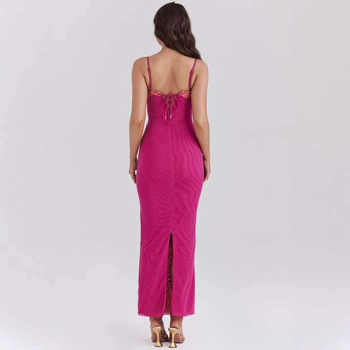 Elegant Women's Maxi Dress with Heart Neckline and Chic & Stylish Sheer Inserts