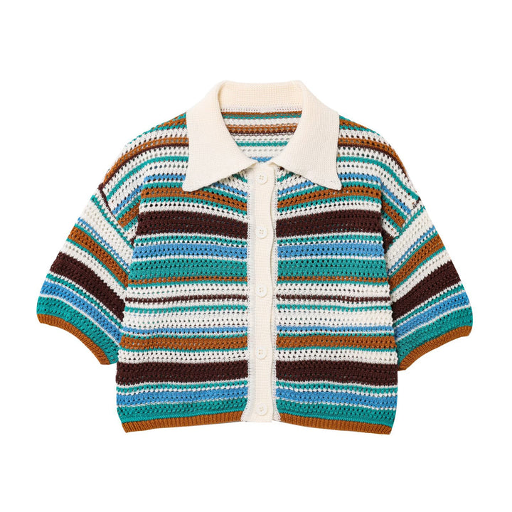 Airy knitted shorts for women with colorful striped pattern Lune London