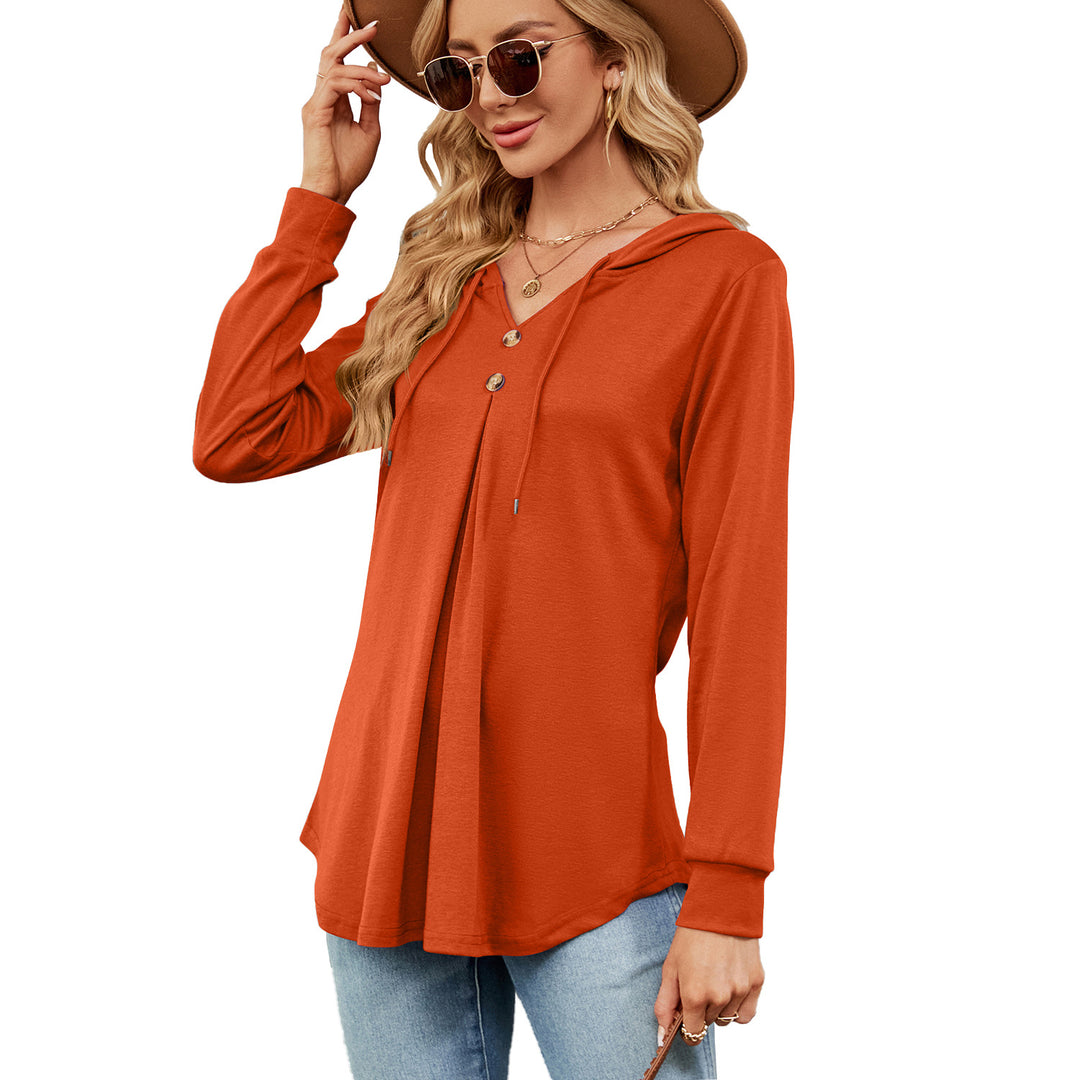 Ladies Viscose Hoodie with button placket and asymmetrical hem Lune London