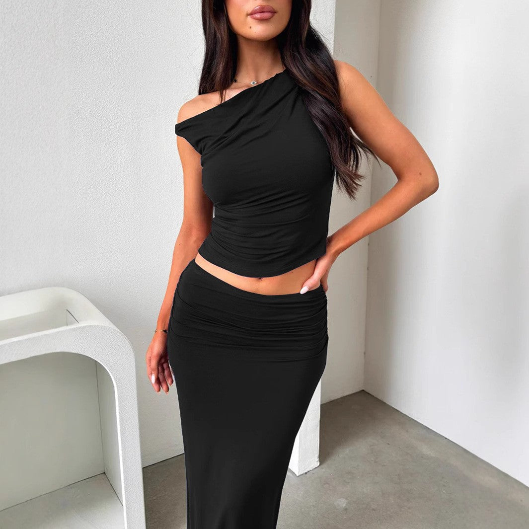 Women's set of off-the-shoulder top and maxi skirt in gathered design Lune London