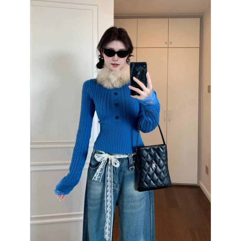 Pull en tricot pour femmes avec un motif de cable sophistiqué et des manches en dentelle romantiques Chic & Stil
