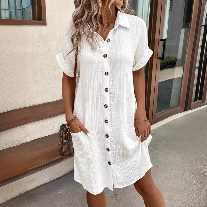 Button-down shirt dress for ladies in breathable cotton with pockets Lune London