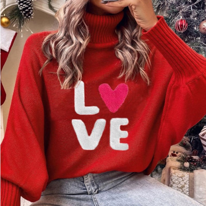 Oversized turtleneck sweater for women with festive inscription Lune London