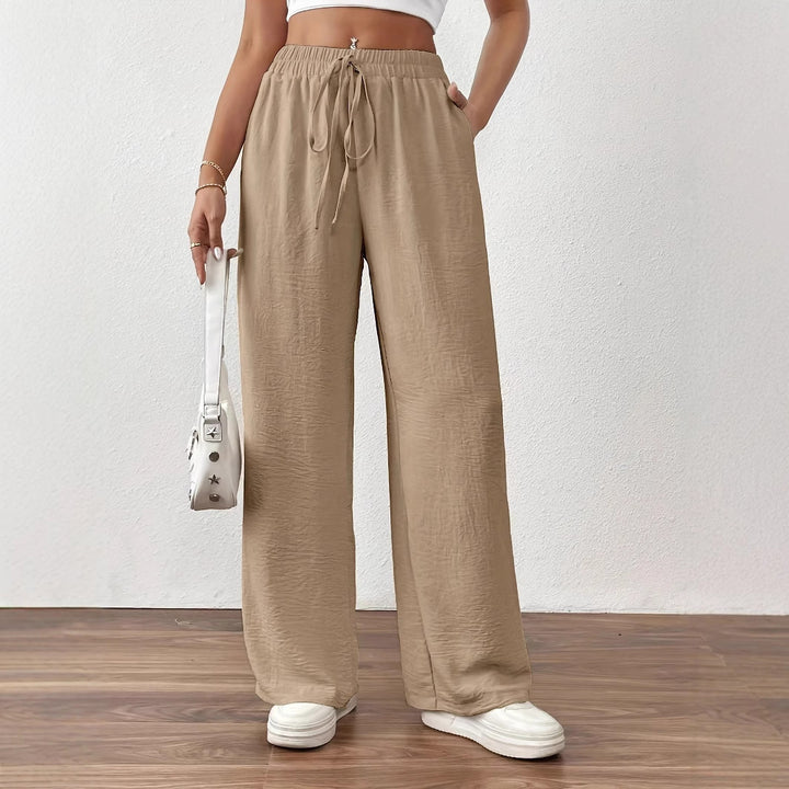 Wide Palazzo pants for women with elastic waistband and adjustable tie cord Lune London