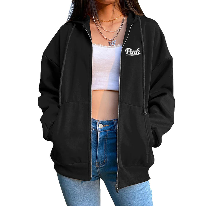 Women's relaxed hoodie jacket with practical zip and stylish lettering Chic & Stil