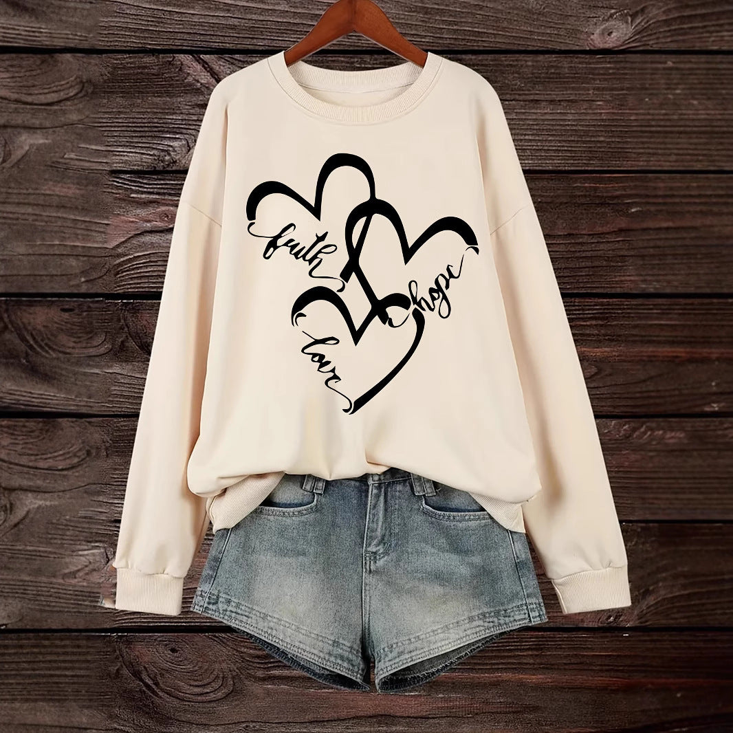 Sweatshirt pour femmes avec motif de cœur romantique et impression inspirante Chic & Stil