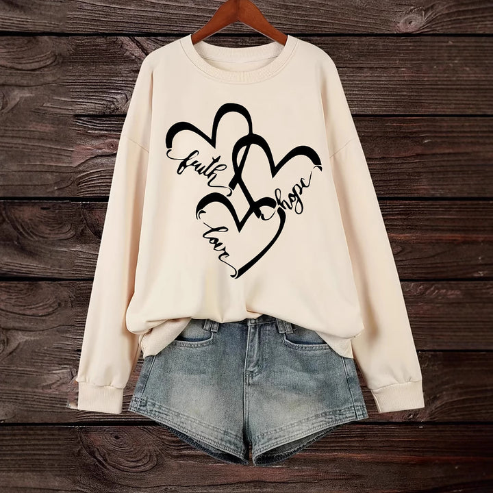Sweatshirt pour femmes avec motif de cœur romantique et impression inspirante Chic & Stil