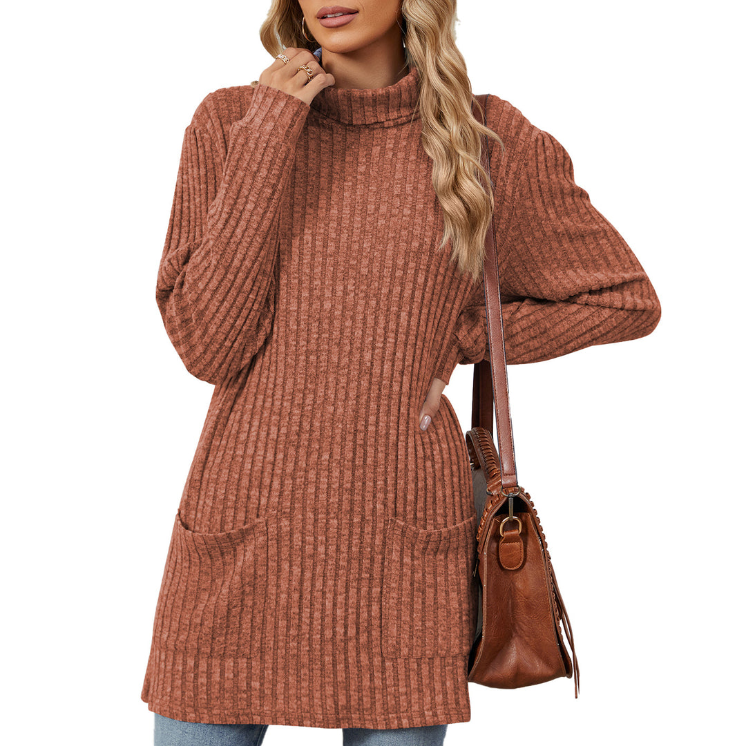 Oversized knitted sweater for women with high collar and practical pockets Lune London