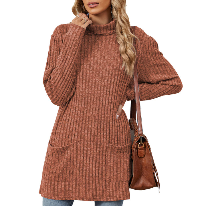 Oversized knitted sweater for women with high collar and practical pockets Lune London