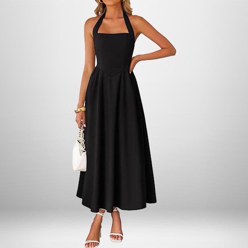 Robe maxi pour dames avec col halter décolleté et jupe fluide Chic & Stil