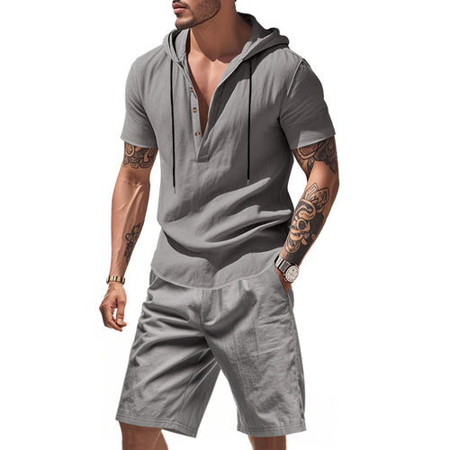 Men's Long Sleeve Casual Top with Button Placket and Chic and Stylish Shorts
