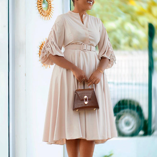 Dress for women with fitted belt and ruffled sleeves Lune London