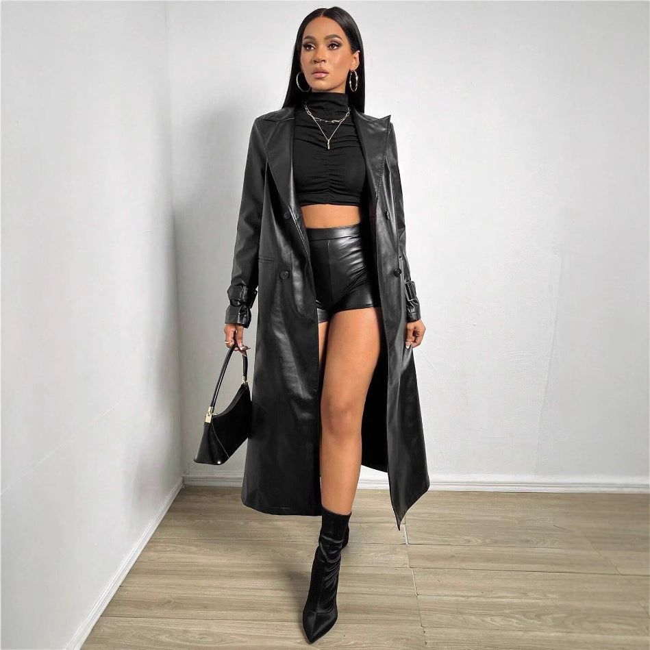 Ladies Elegant and Stylish Faux Leather Trench Coat Lune London