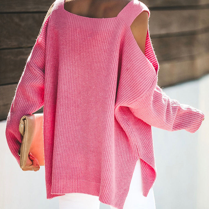 Knitted sweater for women with asymmetrical neckline and casual cut-out design Lune London